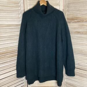 Naadam 100% Cashmere Thick Ribbed Knit Turtleneck Tunic Sweater Green 1x
